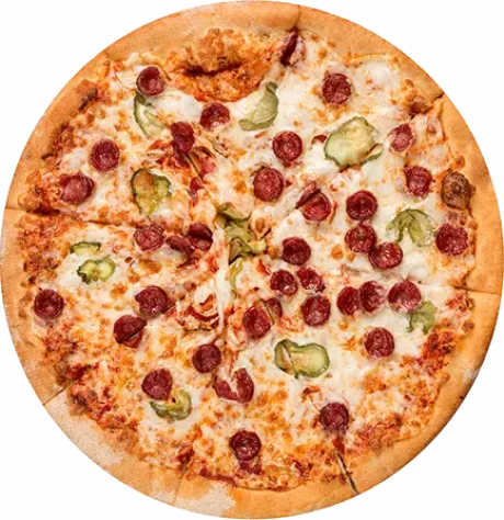 Pizza with chicken and sausages